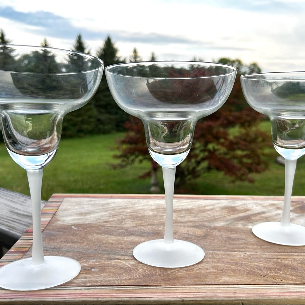 Glass Margarita Cocktail Glasses frosted stem set of 3